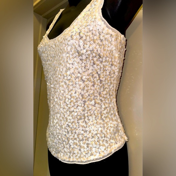 EXPRESS Ivory White Sequin Semi Cropped Tank Top size XS - Picture 5 of 9